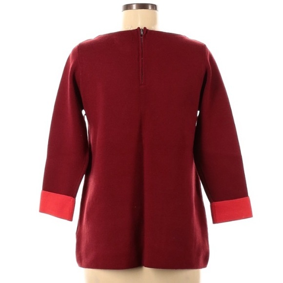 Cynthia Rowley size M burgundy w orange cuffs zip up A-line 3/4 sleeve sweater - Picture 2 of 14